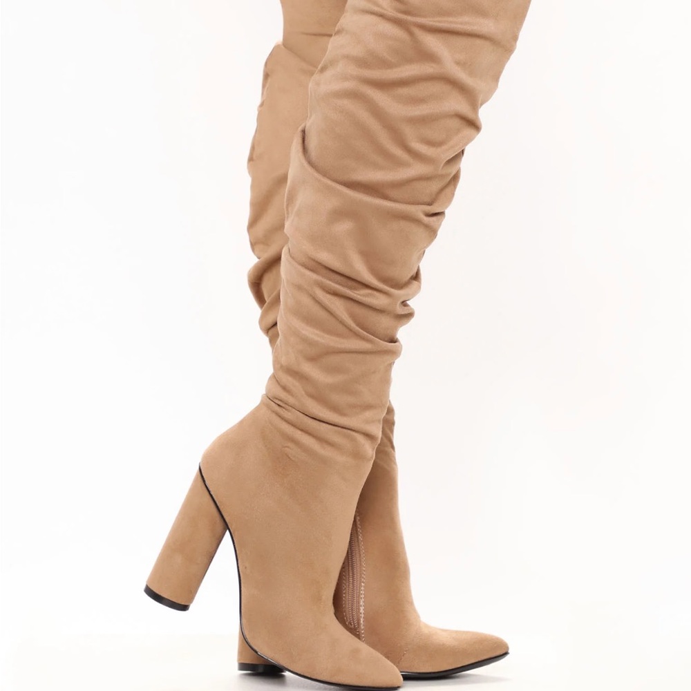 Fashion Nova Not Playing Around Over-the-Knee Heeled Boots – Taupe – Size 10